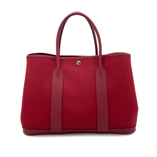 HERMES GARDEN PARTY PM ROUGE GRENAT TOILE H LEATHER TOTE BAG X 90249027