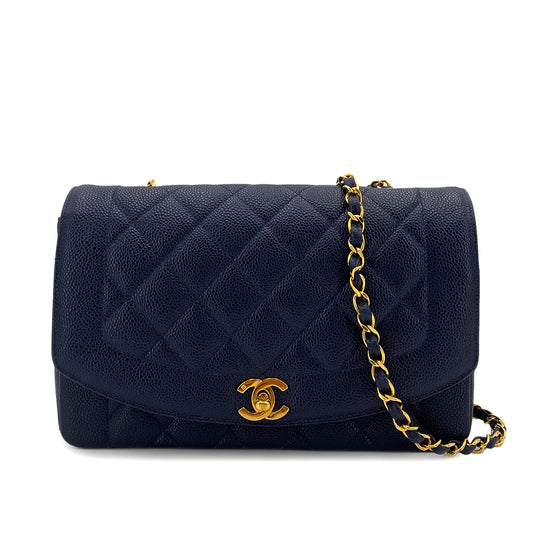 CHANEL VINTAGE DIANA MEDIUM CHAIN SHOULDER BAG NAVY CAVIAR SKIN 90249035
