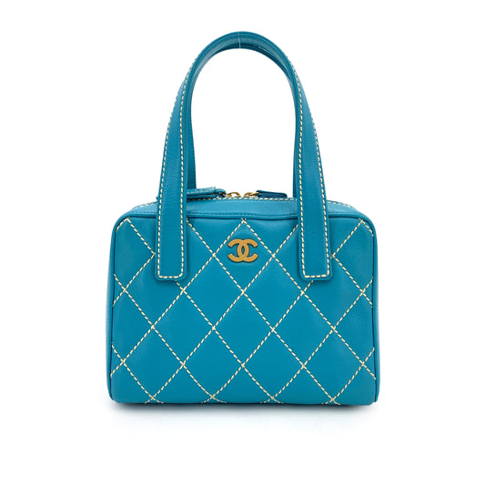 CHANEL VINTAGE WILD STITCH HAND BAG BLUE LAMB SKIN 90249039