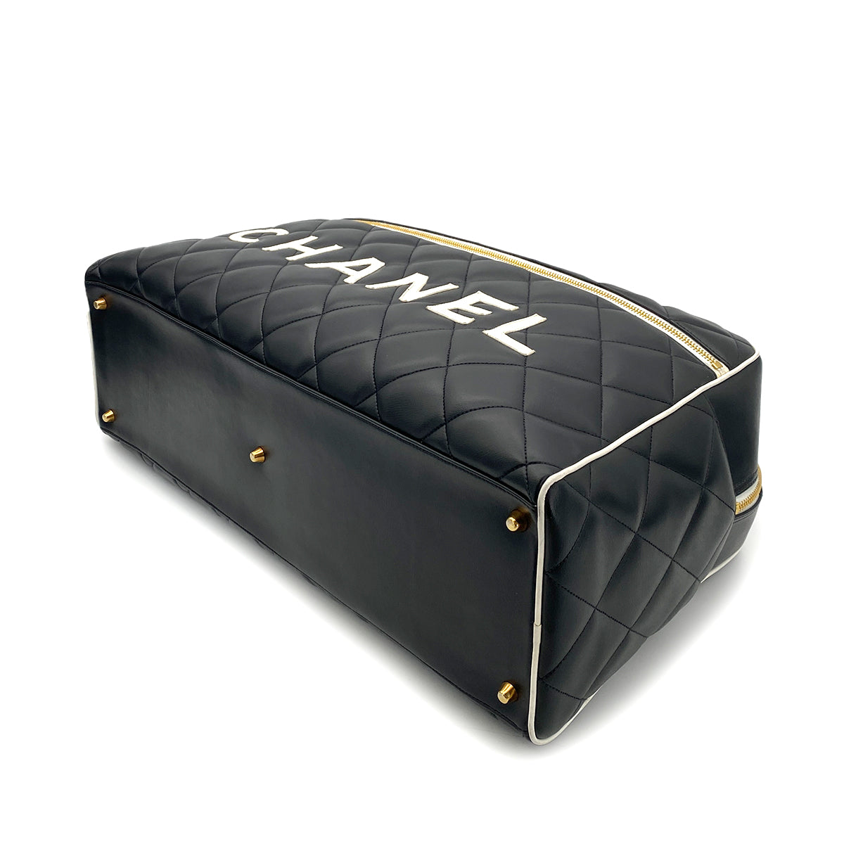 CHANEL VINTAGE MATELASSE LOGO BOSTON BAG BLACK LAMB SKIN 90249069