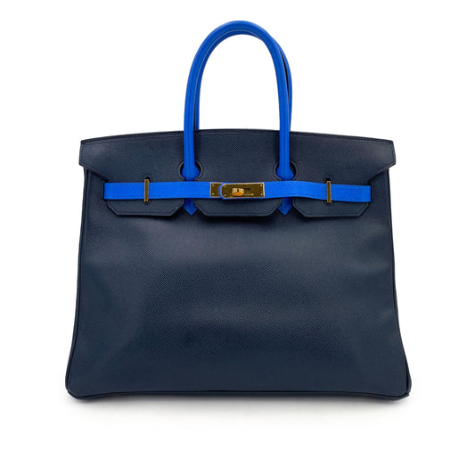 HERMES BIRKIN 35 NAVY BLUE TYPE COUCHEVEL HAND BAG 〇X 90249072