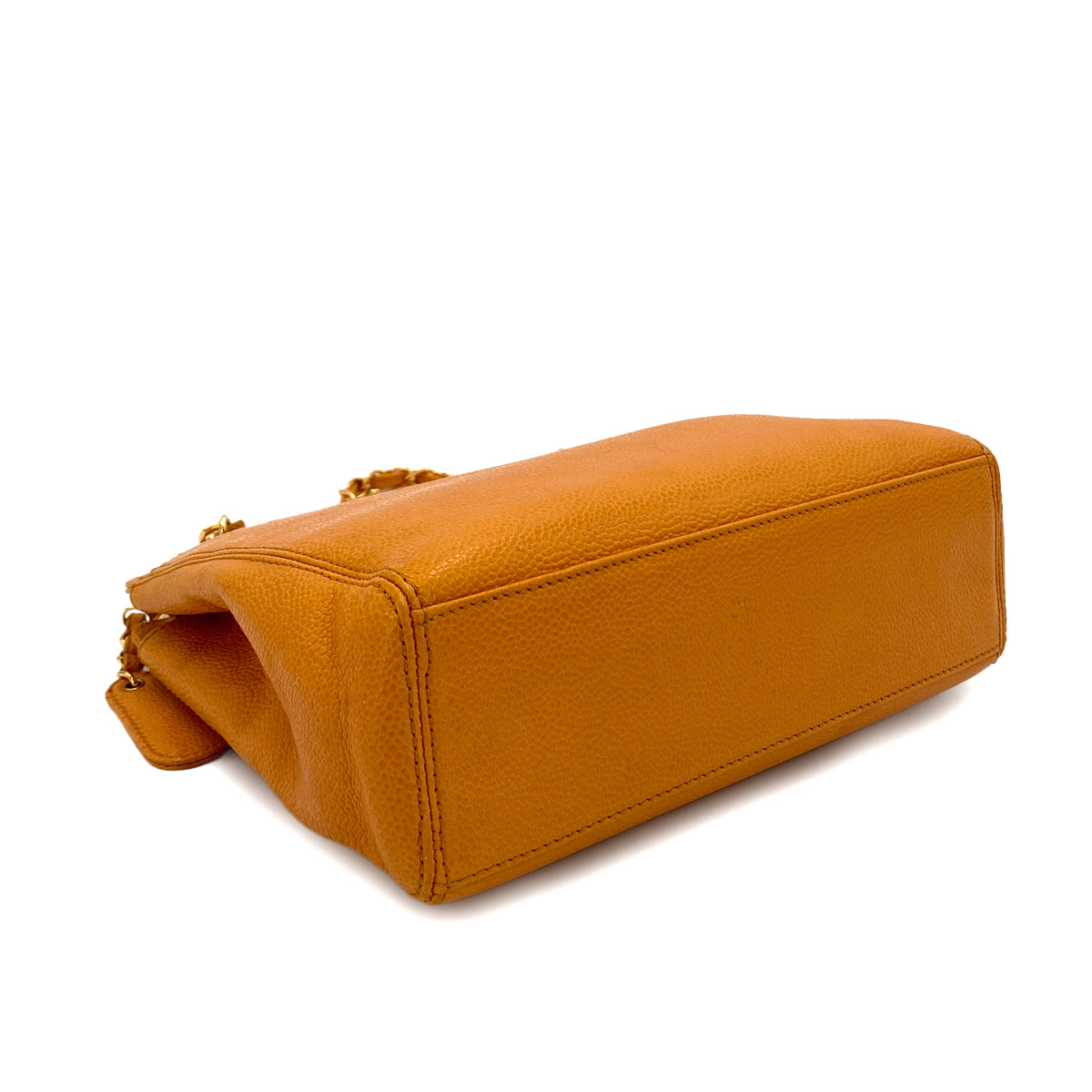 CHANEL VINTAGE CHAIN TOTE BAG ORANGE CAVIAR SKIN 90249812