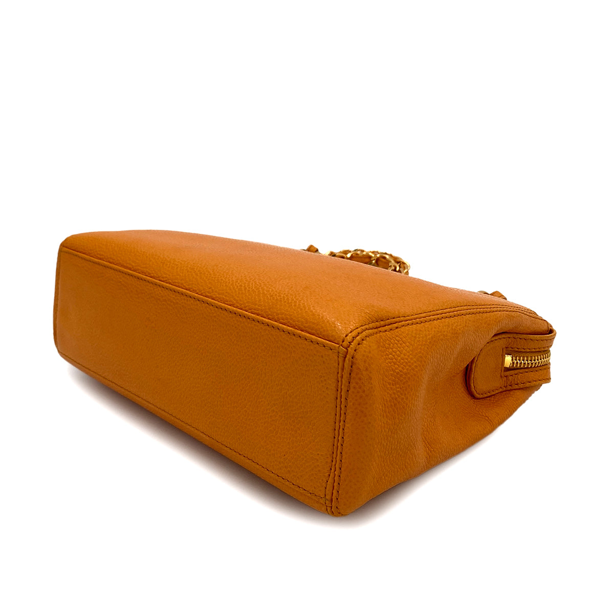 CHANEL VINTAGE CHAIN TOTE BAG ORANGE CAVIAR SKIN 90249812