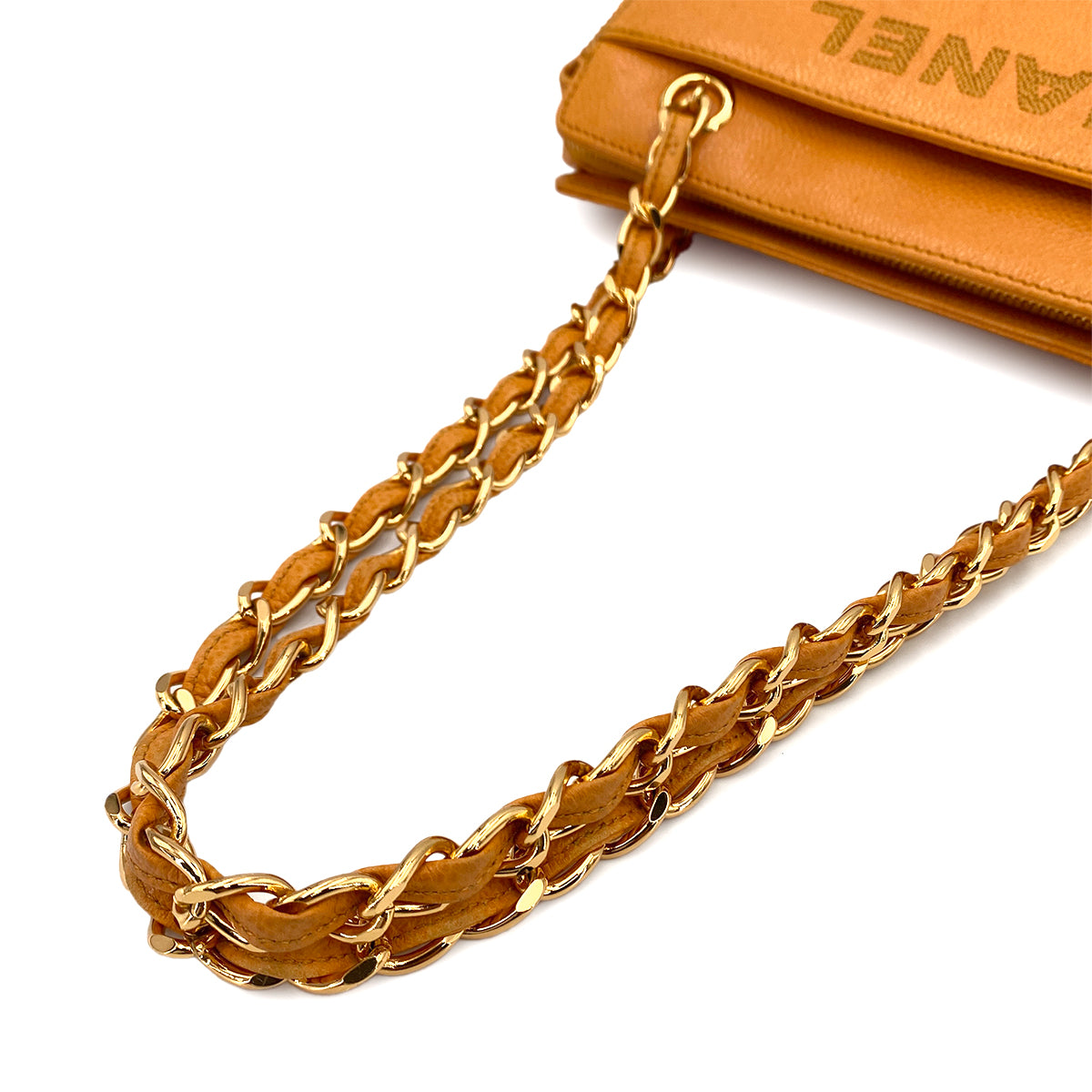 CHANEL VINTAGE CHAIN TOTE BAG ORANGE CAVIAR SKIN 90249812