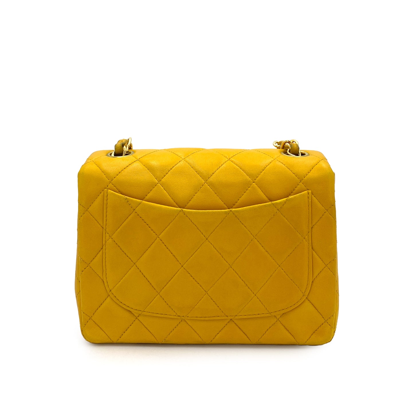 CHANEL VINTAGE MINI SQUARE 17 CHAIN SHOULDER BAG YELLOW LAMB SKIN 90249820