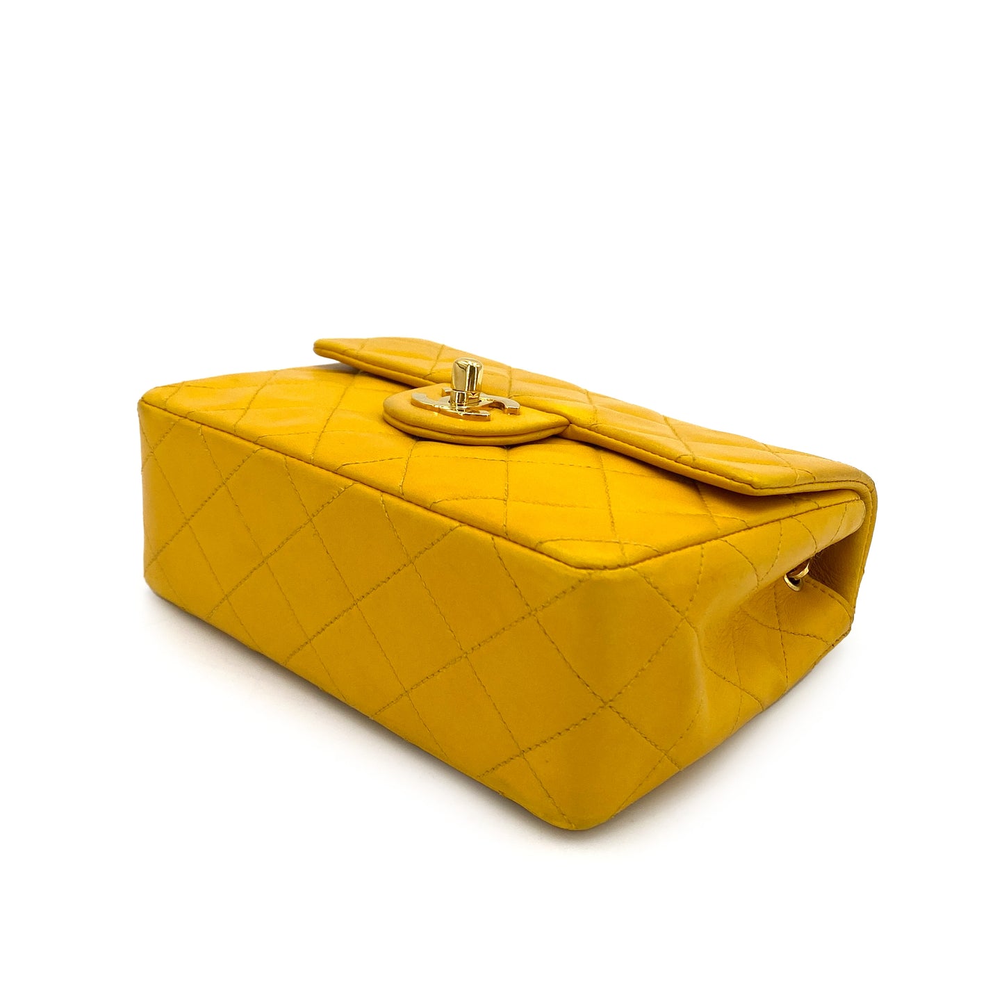 CHANEL VINTAGE MINI SQUARE 17 CHAIN SHOULDER BAG YELLOW LAMB SKIN 90249820