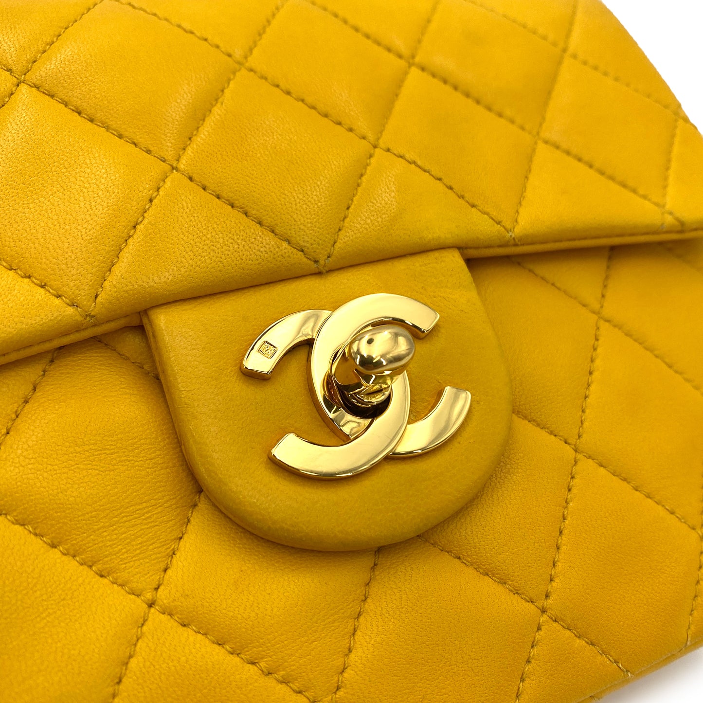 CHANEL VINTAGE MINI SQUARE 17 CHAIN SHOULDER BAG YELLOW LAMB SKIN 90249820