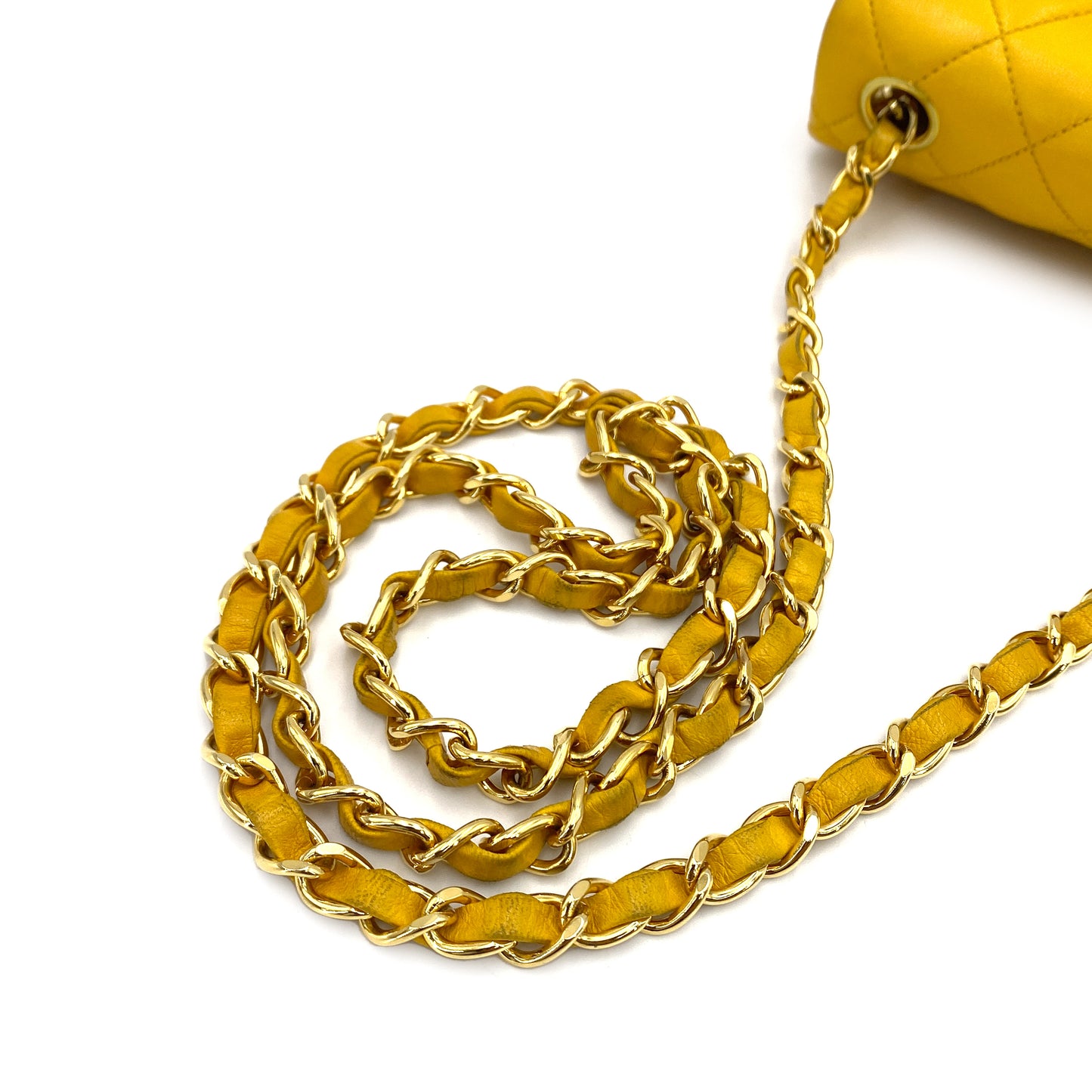 CHANEL VINTAGE MINI SQUARE 17 CHAIN SHOULDER BAG YELLOW LAMB SKIN 90249820