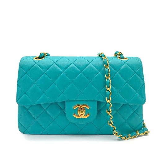 CHANEL VINTAGE CLASSIC FLAP SMALL CHAIN SHOULDER BAG EMERALD GREEN LAMB SKIN 90249822