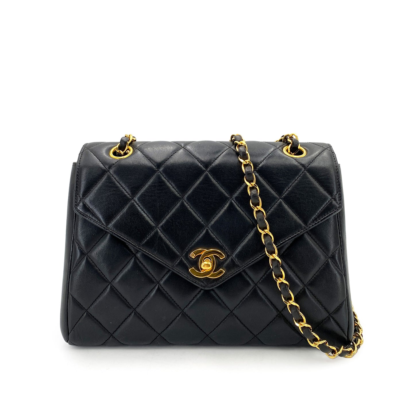 CHANEL VINTAGE MATELASSE CHAIN SHOULDER BAG BLACK LAMB SKIN 90249869