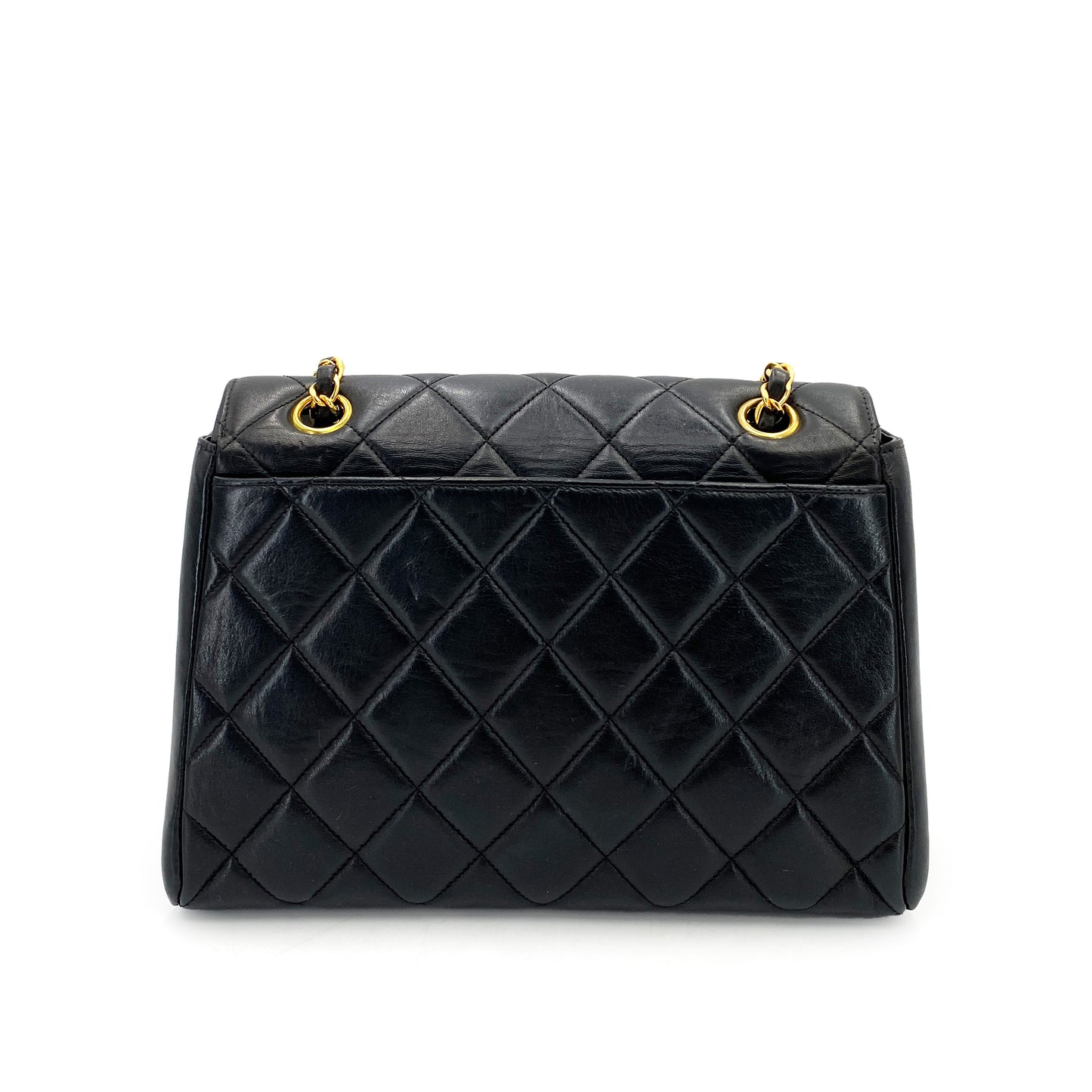 CHANEL VINTAGE MATELASSE CHAIN SHOULDER BAG BLACK LAMB SKIN 90249869