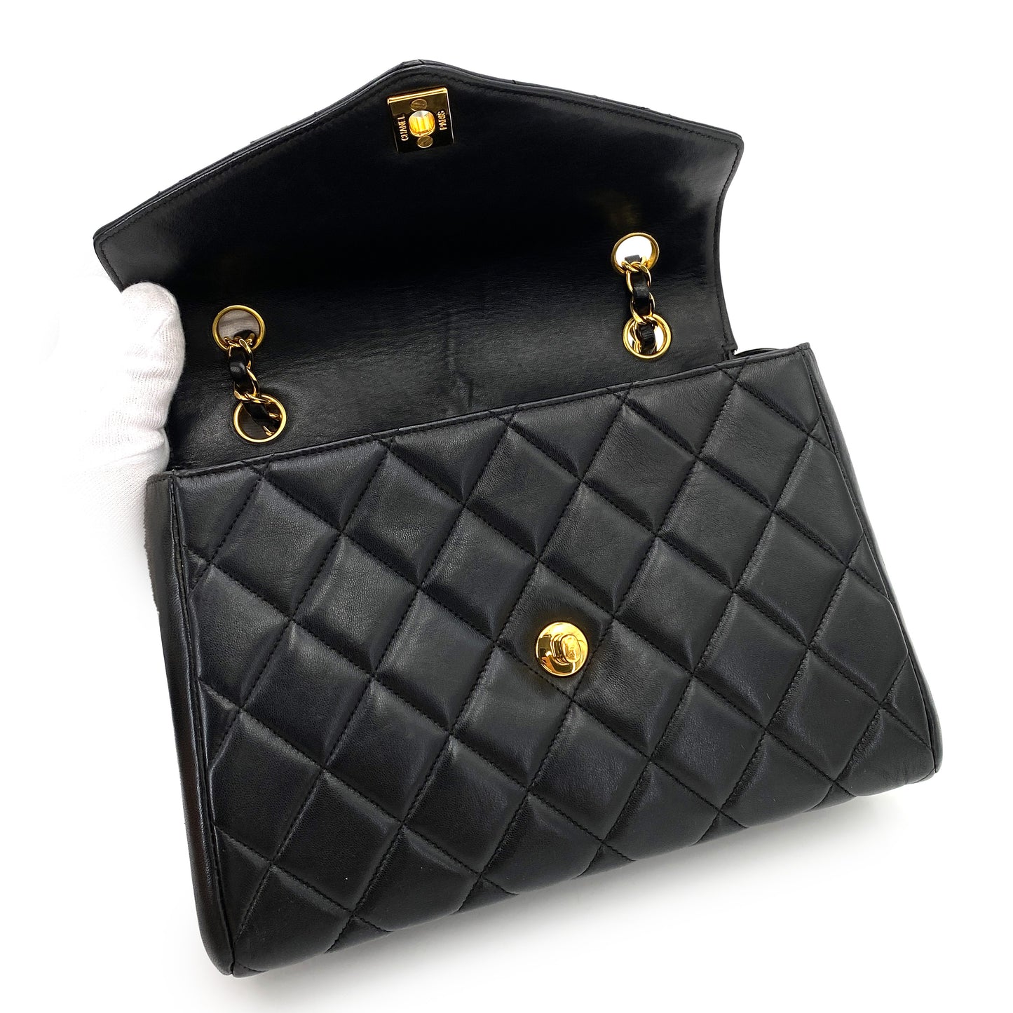 CHANEL VINTAGE MATELASSE CHAIN SHOULDER BAG BLACK LAMB SKIN 90249869