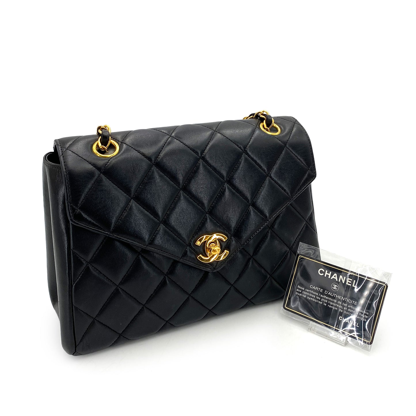 CHANEL VINTAGE MATELASSE CHAIN SHOULDER BAG BLACK LAMB SKIN 90249869