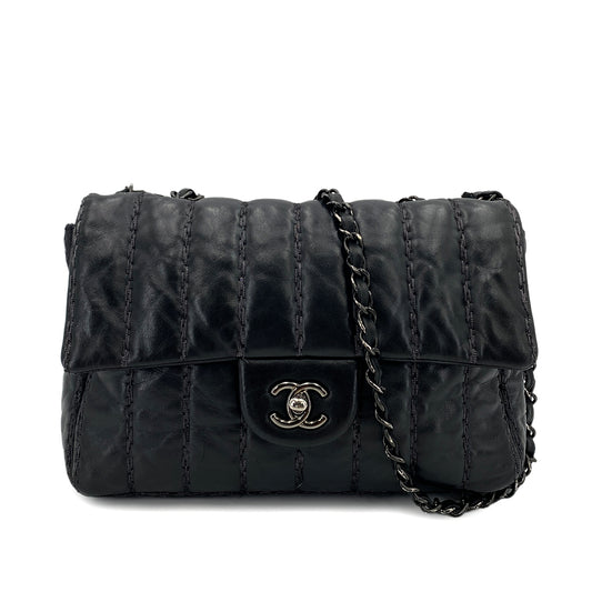 CHANEL MADEMOISELLE STITCH CHAIN SHOULDER BAG BLACK LAMB SKIN 90249877