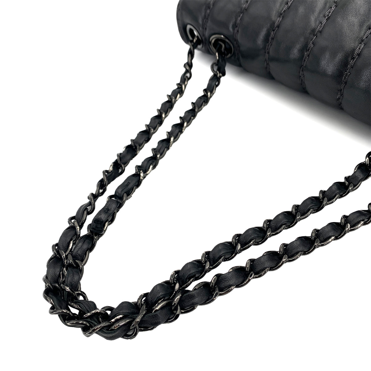 CHANEL MADEMOISELLE STITCH CHAIN SHOULDER BAG BLACK LAMB SKIN 90249877
