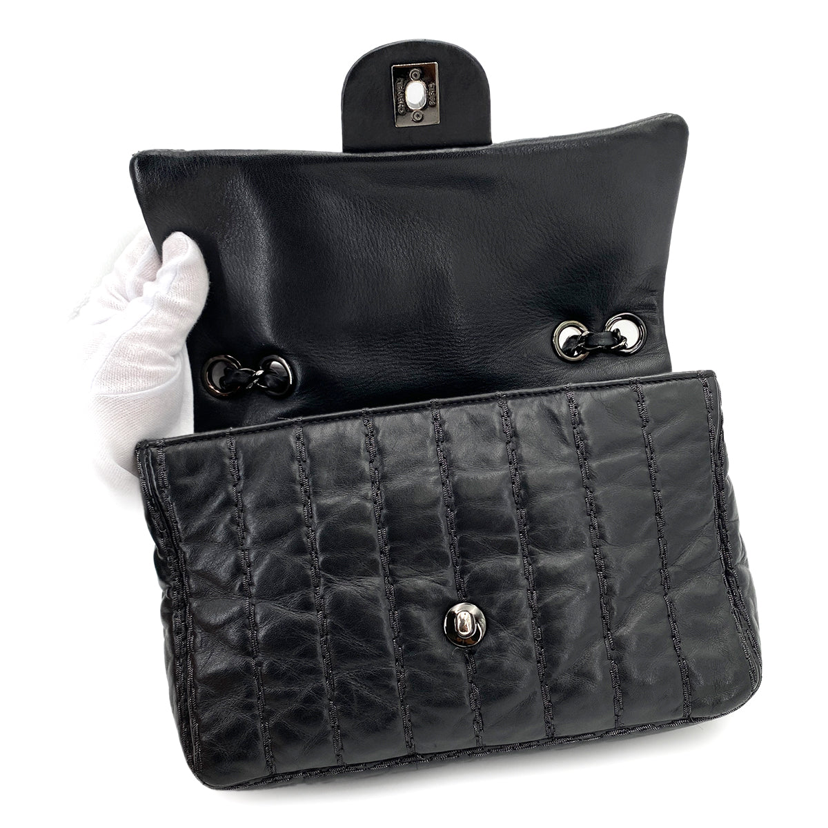 CHANEL MADEMOISELLE STITCH CHAIN SHOULDER BAG BLACK LAMB SKIN 90249877