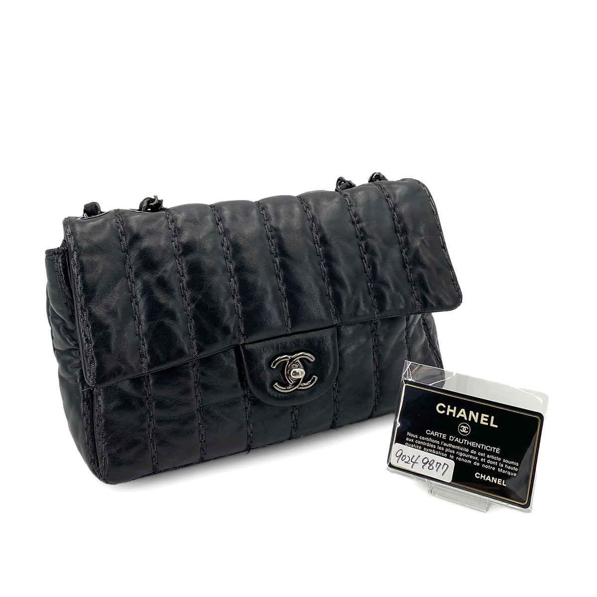 CHANEL MADEMOISELLE STITCH CHAIN SHOULDER BAG BLACK LAMB SKIN 90249877