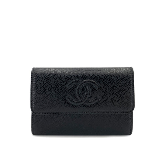 CHANEL BIFOLD COMPACT WALLET BLACK CAVIAR SKIN 90249884