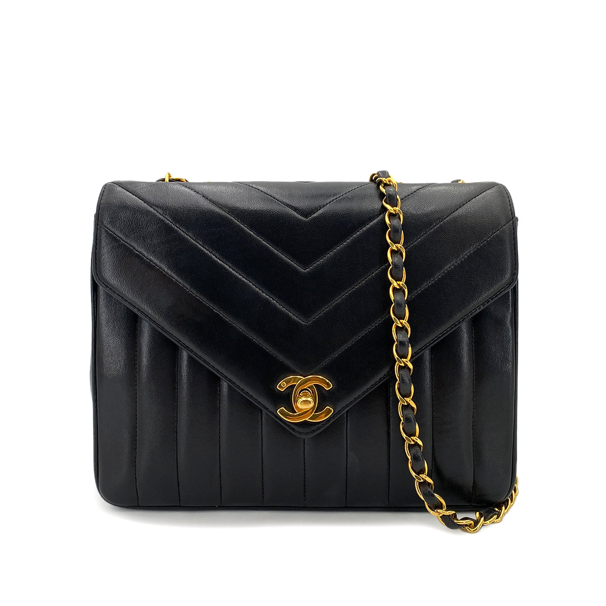 CHANEL VINTAGE MADEMOISELLE CHAIN SHOULDER BAG BLACK LAMB SKIN 90249967