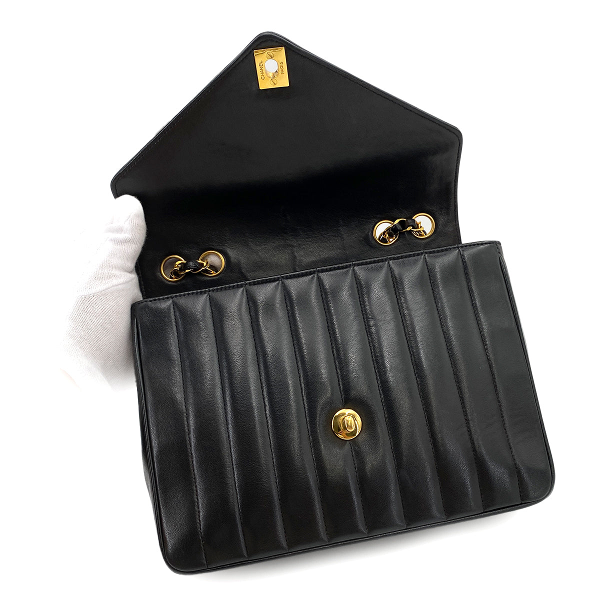 CHANEL VINTAGE MADEMOISELLE CHAIN SHOULDER BAG BLACK LAMB SKIN 90249967