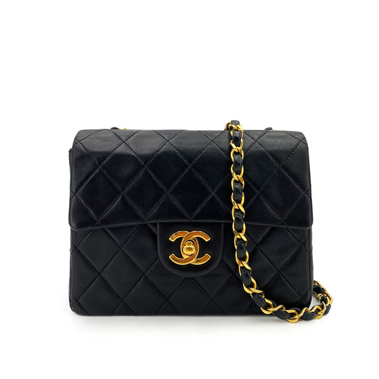 CHANEL VINTAGE MINI SQUARE 17 CHAIN SHOULDER BAG BLACK LAMB SKIN 90249979