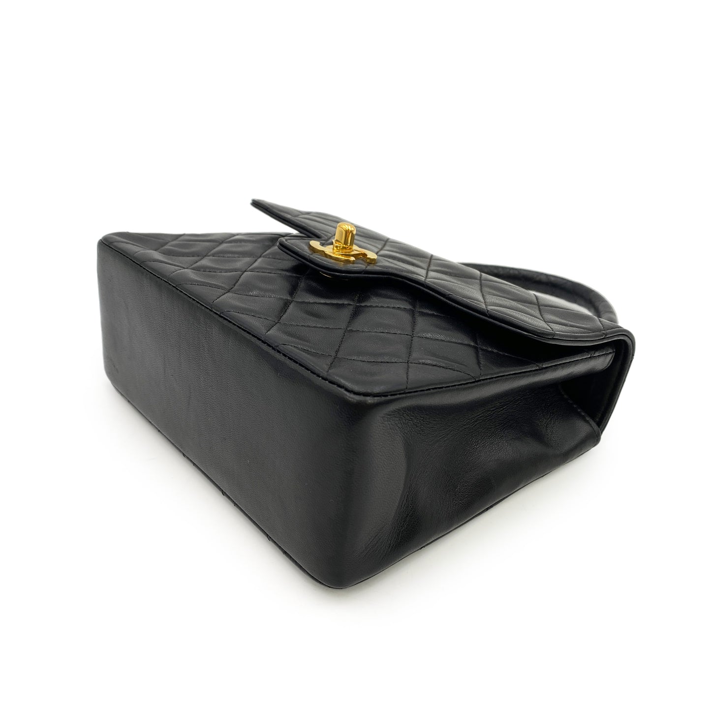 CHANEL VINTAGE MATELASSE HAND BAG BLACK LAMB SKIN 90250015