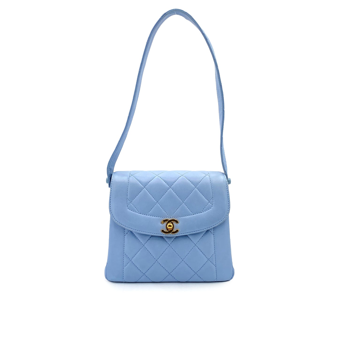 CHANEL VINTAGE MATELASSE SHOULDER BAG BLUE LAMB SKIN 90250071