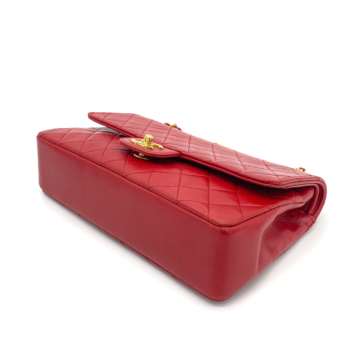CHANEL VINTAGE STRAIGHT FLAP CHAIN SHOULDER BAG RED LAMB SKIN 90250072