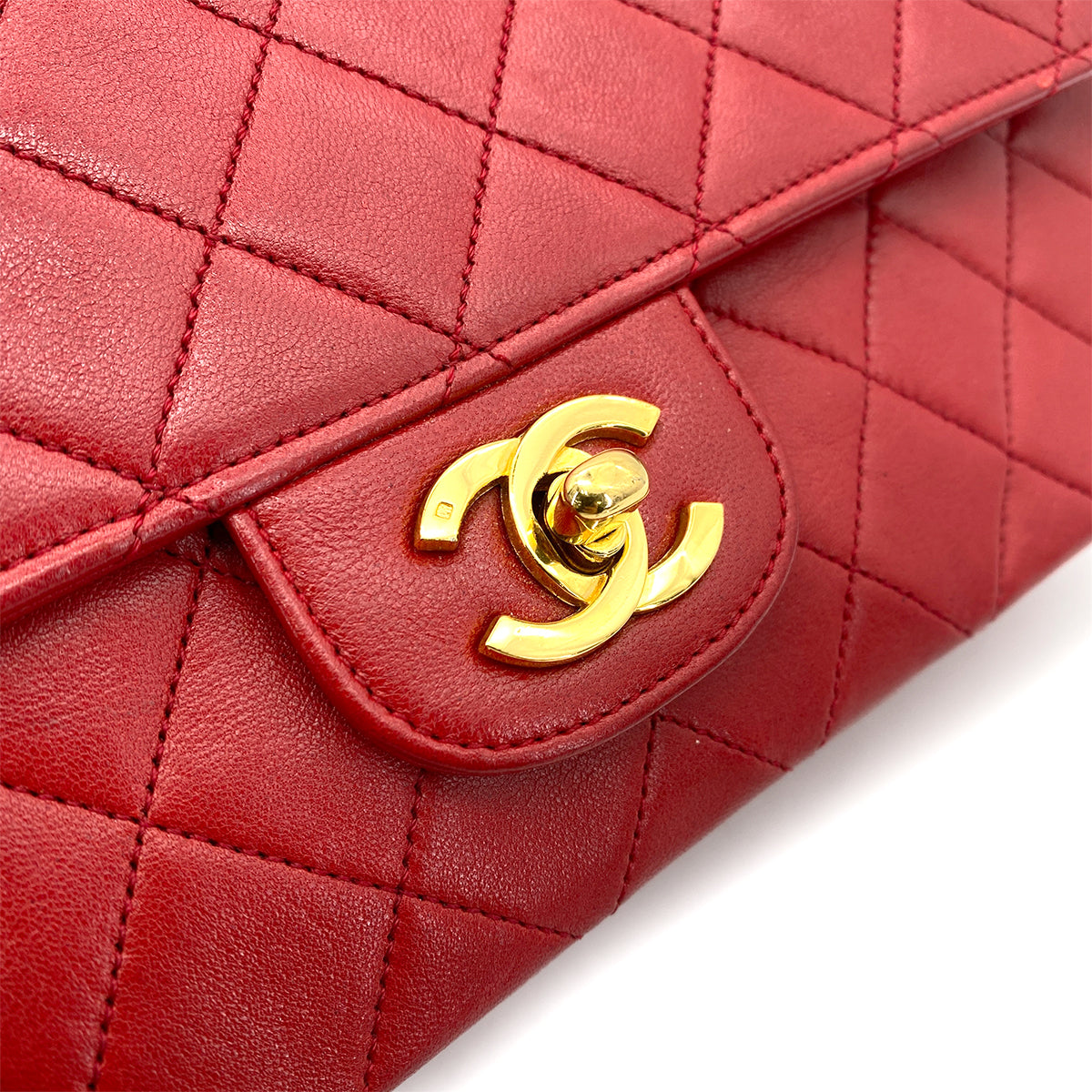 CHANEL VINTAGE STRAIGHT FLAP CHAIN SHOULDER BAG RED LAMB SKIN 90250072