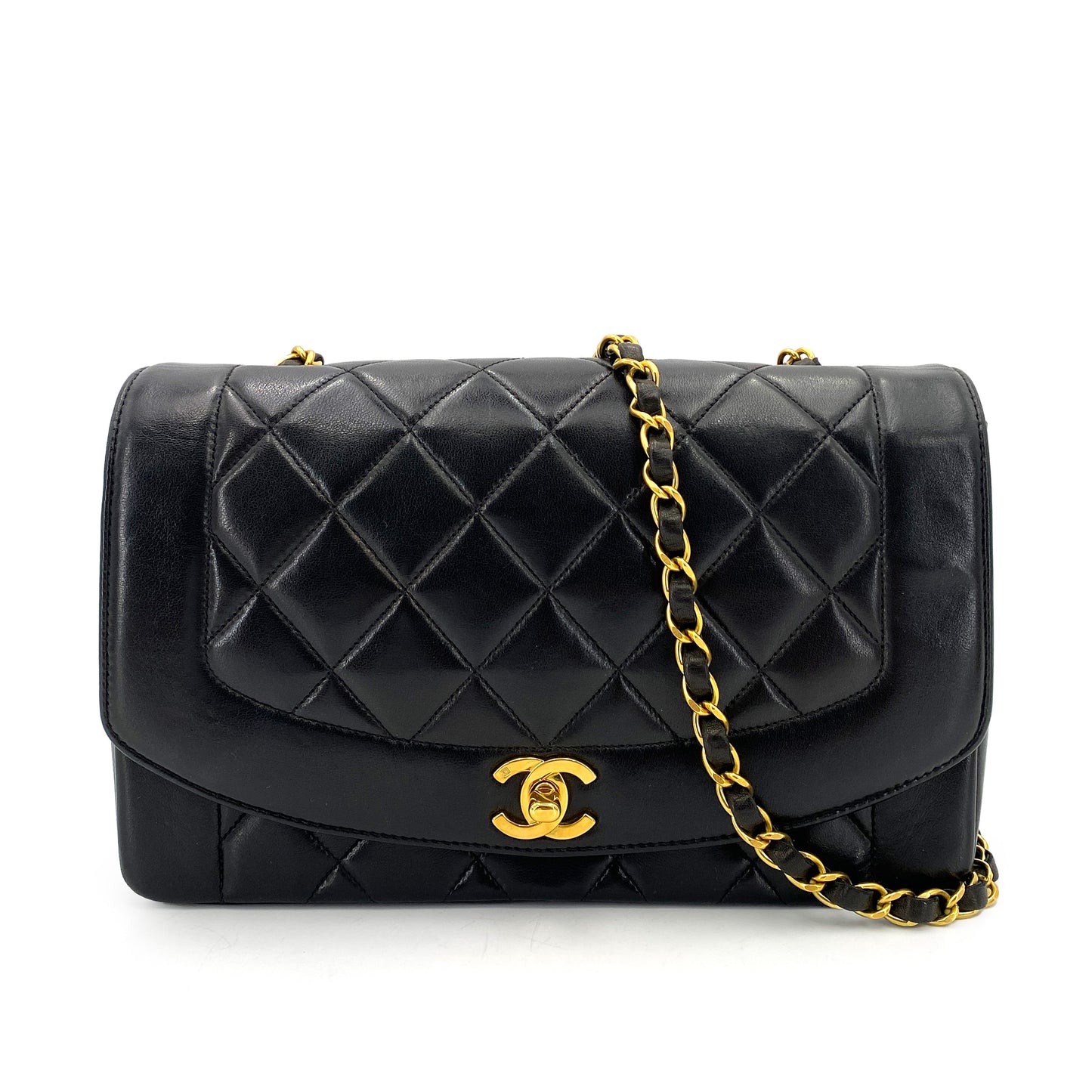 CHANEL VINTAGE DIANA MEDIUM CHAIN SHOULDER BAG BLACK LAMB SKIN 90250076