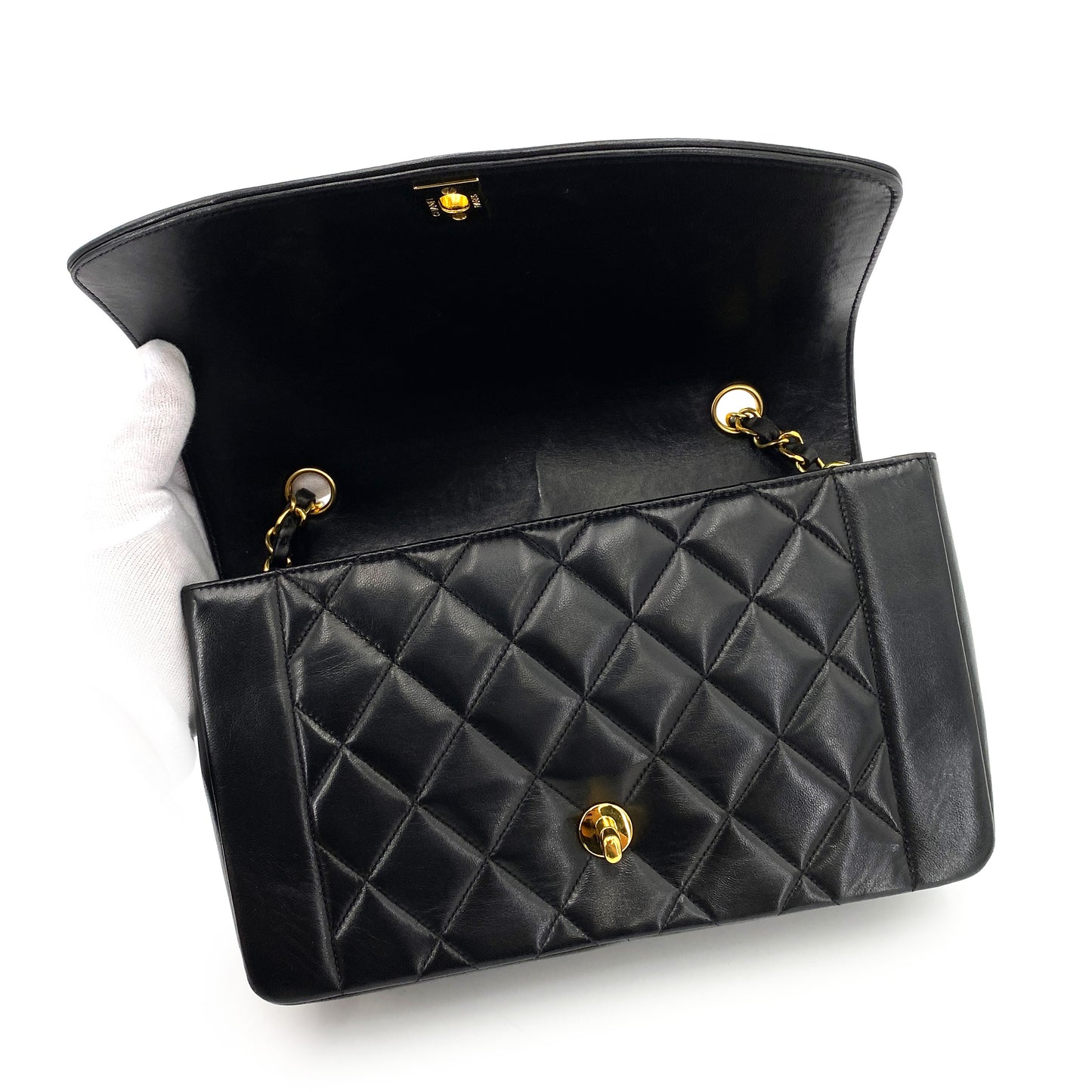 CHANEL VINTAGE DIANA MEDIUM CHAIN SHOULDER BAG BLACK LAMB SKIN 90250076