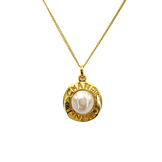 CHANEL VINTAGE NECKLACE ROUND PEARL MOTIF GOLD ACCESSORY 90250082