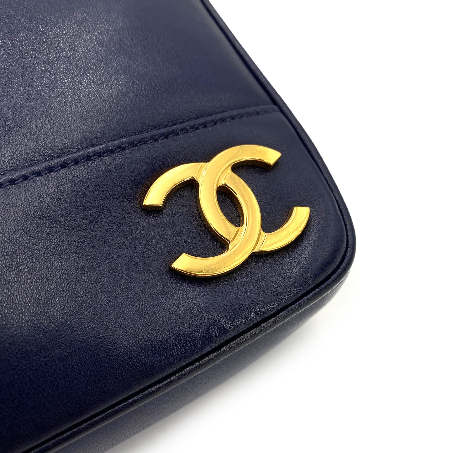 CHANEL VINTAGE TRIPLE COCO CHAIN TOTE BAG NAVY LAMB SKIN 90250083