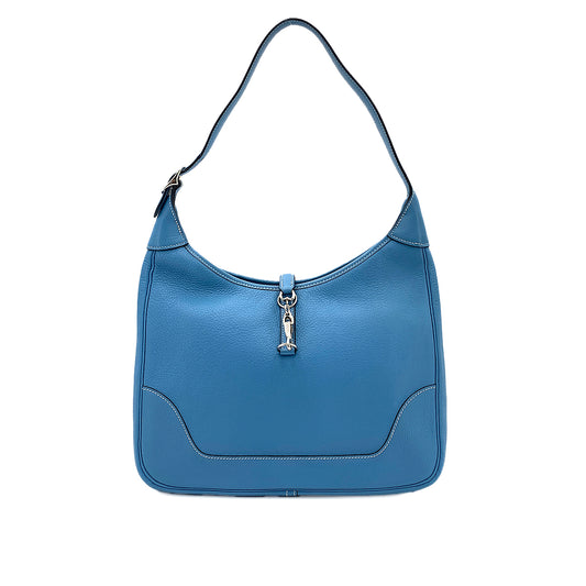 HERMES TRIM 31 BLUE JEAN TAURILLON CLEMENCE SHOULDER BAG □C SHW 90250280