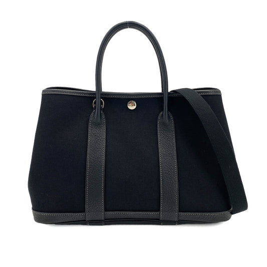 HERMES GARDEN PARTY TPM BLACK TOILE OFFICIER HAND SHOULDER BAG □I 90250281