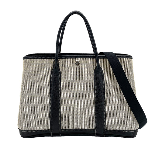 HERMES GARDEN PARTY TPM ECRU BLACK TOILE H HAND SHOULDER BAG □H 90250285