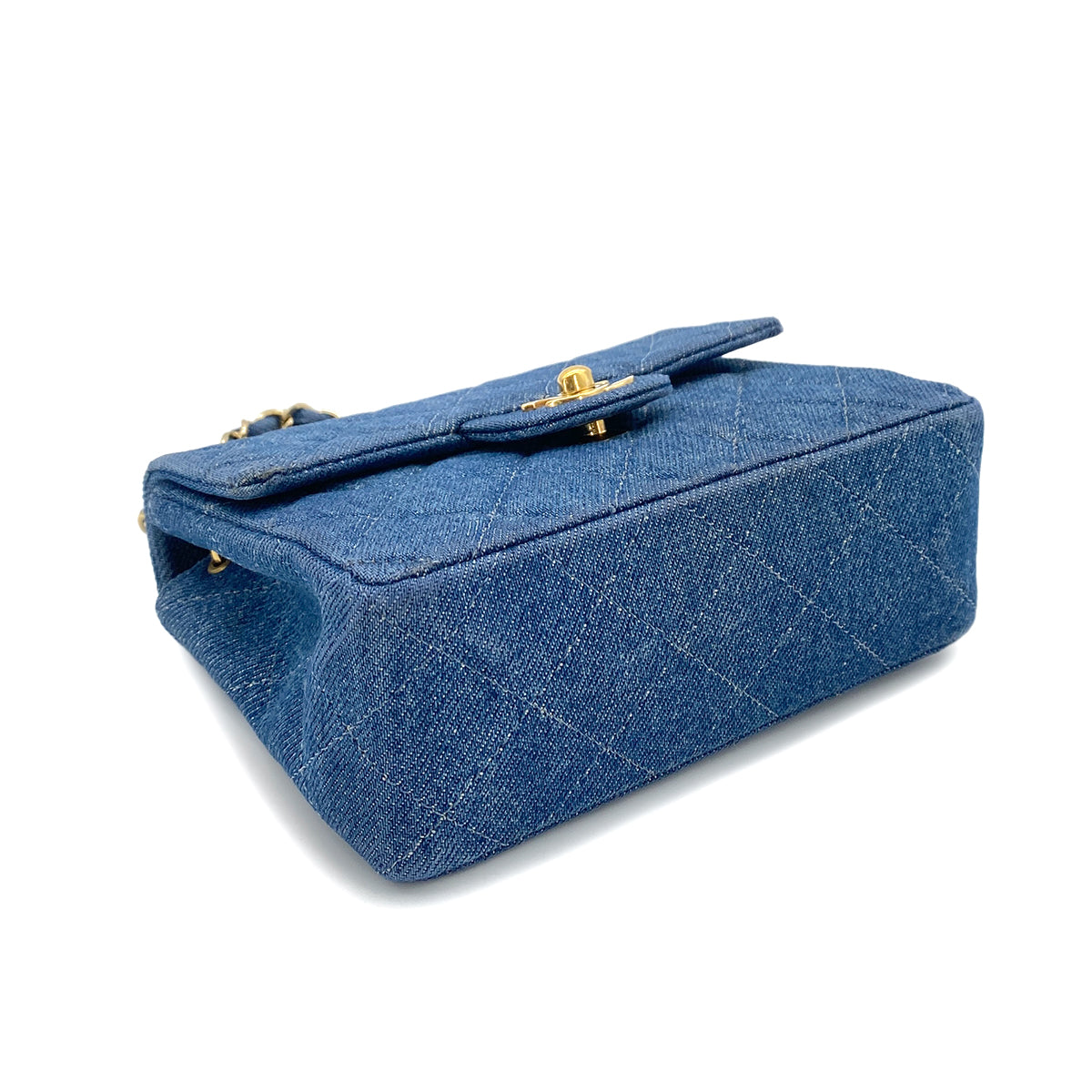 CHANEL VINTAGE MINI SQUARE CHAIN SHOULDER BAG BLUE DENIM 90250466