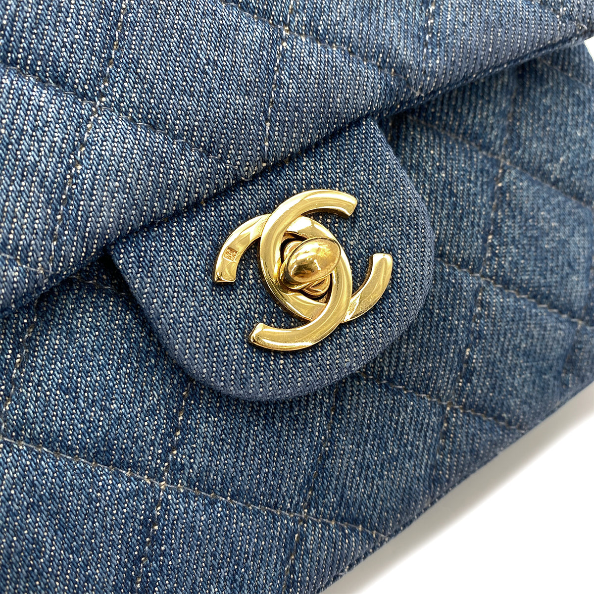 CHANEL VINTAGE MINI SQUARE CHAIN SHOULDER BAG BLUE DENIM 90250466