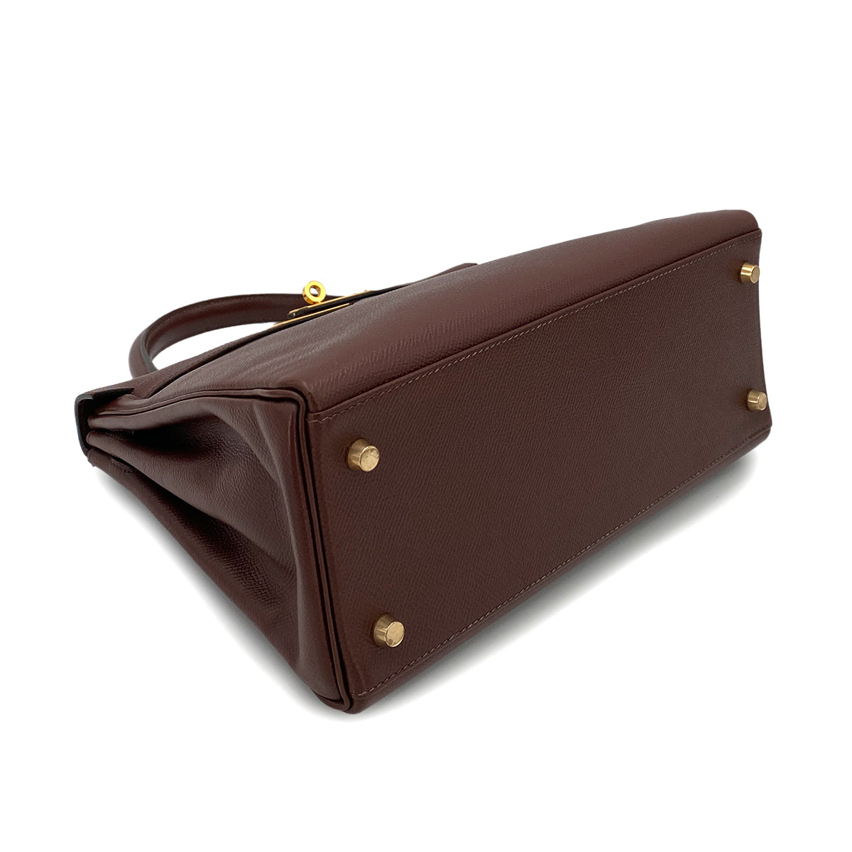 HERMES KELLY 28 RETOURNE BROWN TYPE COUCHVEL HAND SHOULDER BAG □E 90250467