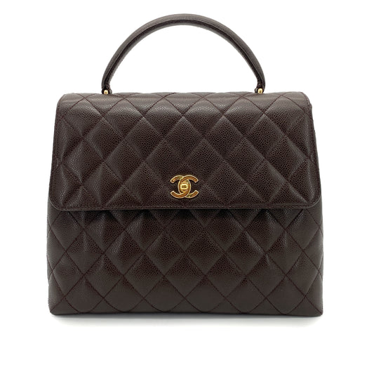 CHANEL VINTAGE MATELASSE HAND BAG DARK BROWN CAVIAR SKIN 90250468