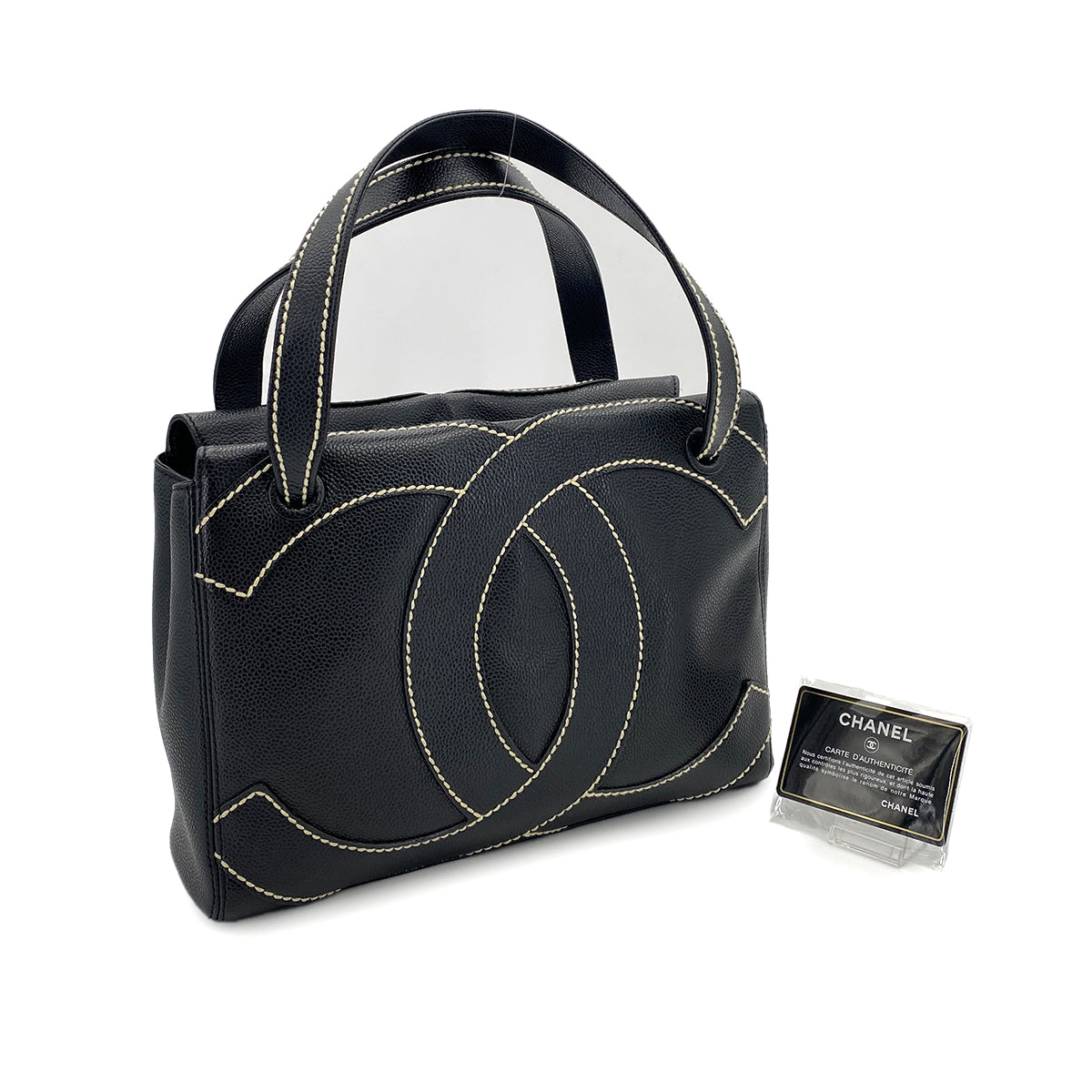 CHANEL VINTAGE WILD STITCH BIG COCO TOTE BAG BLACK CAVIAR SKIN 90250471