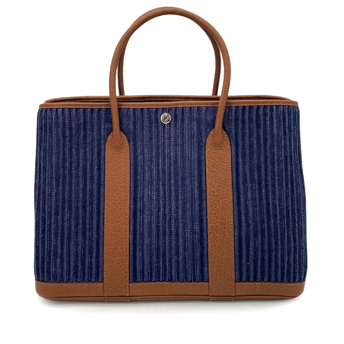HERMES GARDEN PARTY PM TOILE DENIM CANELE NEGOTOILE HAND BAG □L 90260488