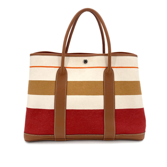 HERMES GARDEN PARTY PM GOLD TOILE TRANSAT NEGONDA TOTE BAG □Q 90250050
