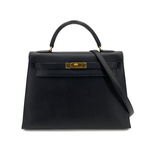 HERMES KELLY 32 SELLIER BLACK ARDENNES HAND SHOULDER BAG 〇X 90250515