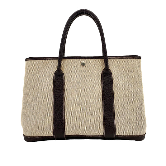 HERMES GARDEN PARTY 36 PM NATURAL MARRON TOILE H TOTE BAG □H 90250523