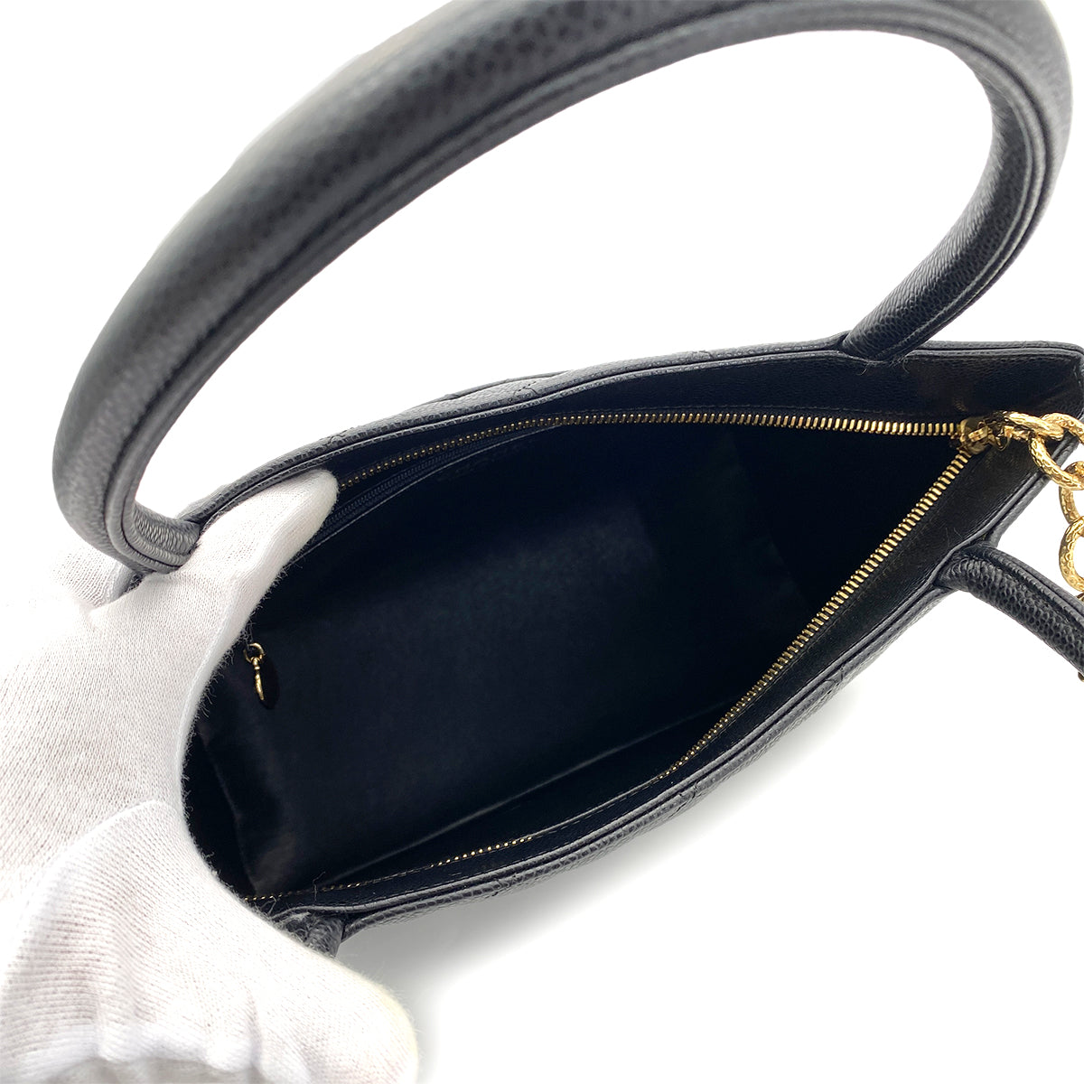 CHANEL VINTAGE MEDALLION TOTE BAG BLACK CAVIAR SKIN 90250738