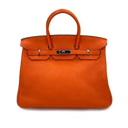 HERMES BIRKIN 35 ORANGE TOGO HAND BAG □P 90250743