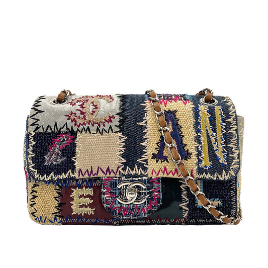 CHANEL CHAIN SHOULDER BAG PATCHWORK MULTICOLOR CANVAS LEATHER 90250745