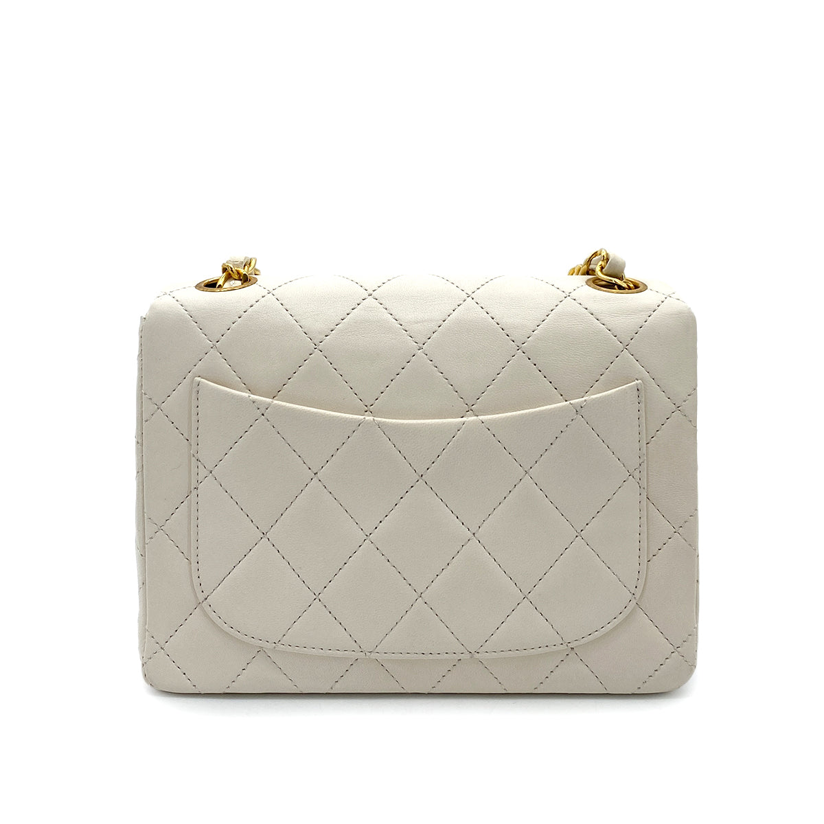 CHANEL VINTAGE MINI SQUARE 17 CHAIN SHOULDER BAG WHITE LAMB SKIN 90250747