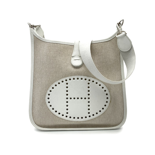 HERMES EVELYNE PM WHITE TOILE H SHOULDER BAG □H SHW 90251092